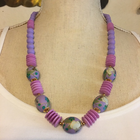 Vintage Jewelry - Vintage cloisonné style handmade beaded necklace